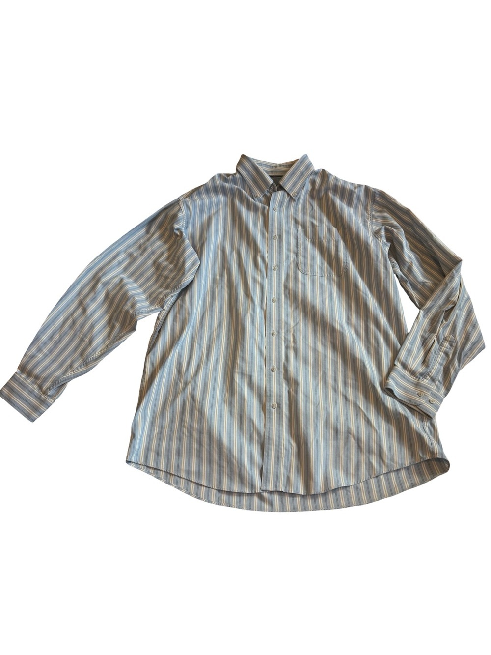 L.L. Bean Traditional Fit White Blue Stripe Button-Down Shirt Long Sleeve XLT